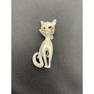 Vintage White Luster Iridescent Cat Shaped Brooch